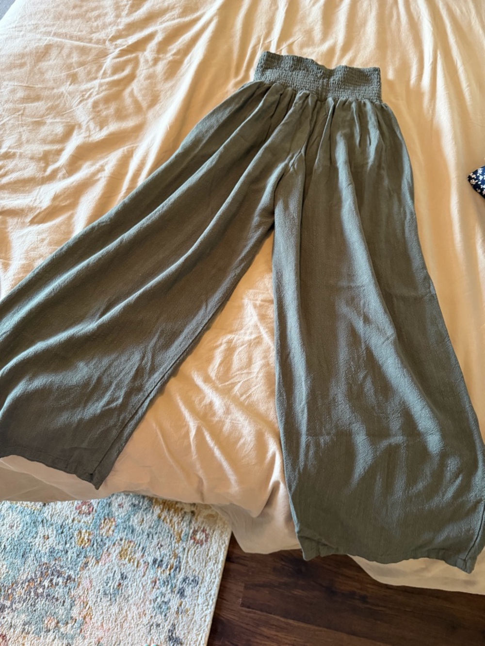 UE Olive Green Wide-Leg Smocked Waist Pants